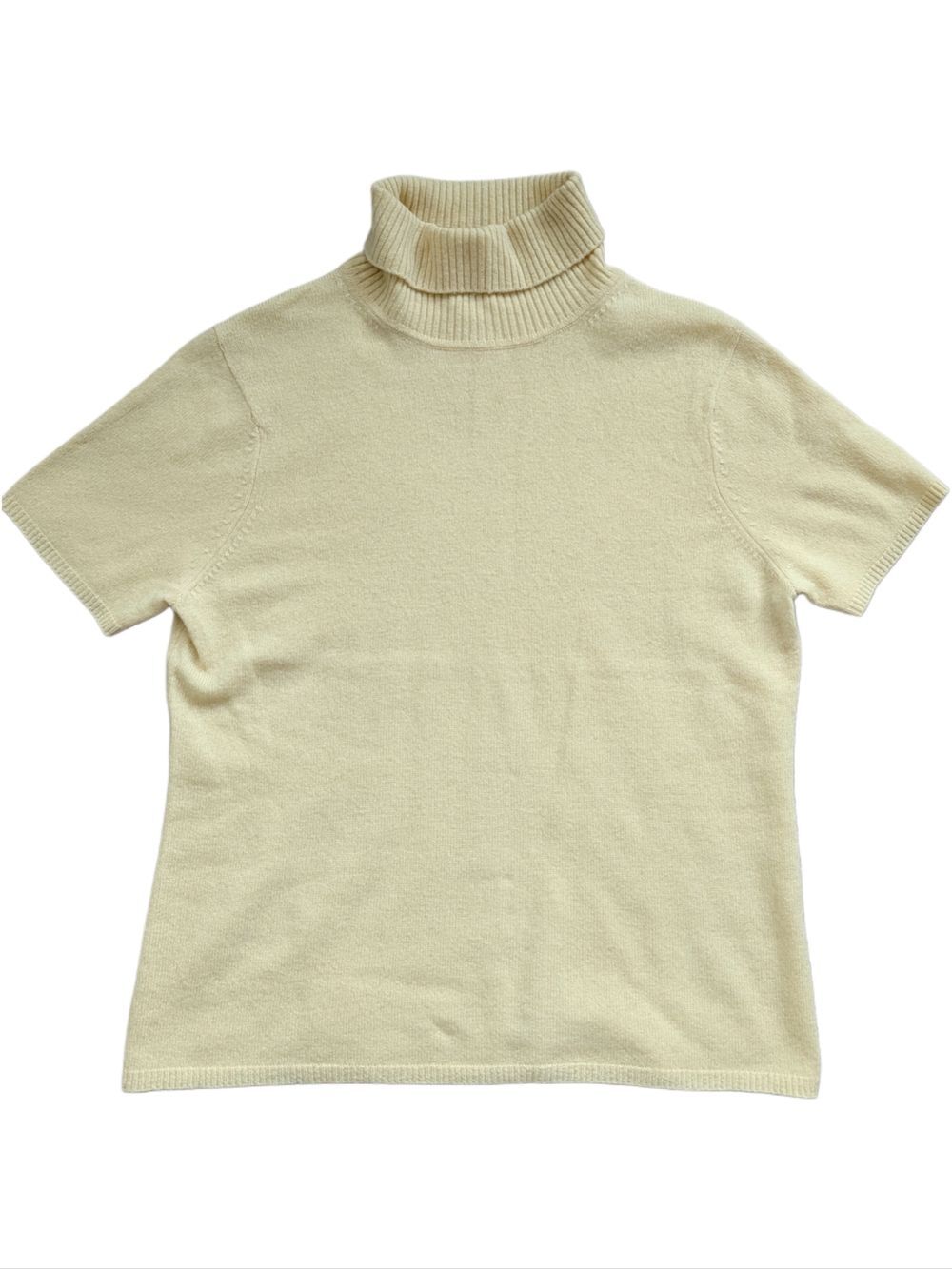 Evelyn Grace Womens Yellow 100% Cashmere Short Sleeve Turtleneck Sweater Size XL